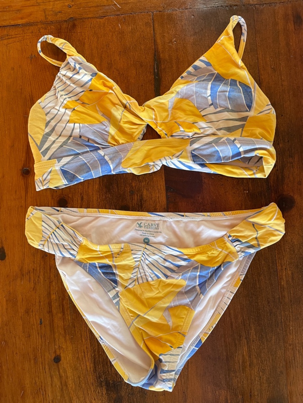 Carve Designs Yellow & Blue Leaf-Print Bikini Set